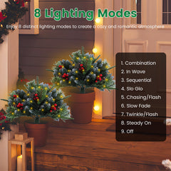 2Pcs Christmas Tree Urn Filler With Light Artificial Lighted Xmas Trees Light With Cones Berries Holiday Planter Filler LED Pathway Pine Tree IP44 Waterproof With Tripod Stake 50 Beads