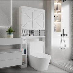 Over The Toilet Storage Cabinet With 2 Door Home Space Saving Toilet Rack, Farmhouse Style For Bathroom, Restroom, Laundry