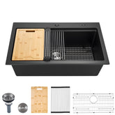 33 Inch Granite Kitchen Sink Top Mount Single Bowl Drop-In Basin For RV Bar