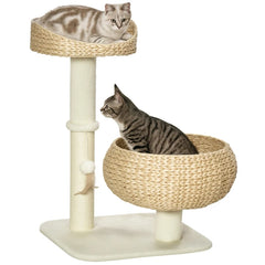 Elevated Cat Bed With Sisal Scratching Post For Indoor Kitties, Modern Cat Tree With Cute Basket Design, Small Cat Tree With Ball Toy