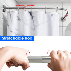 Curved Shower Rod L - Shaped Stainless Steel, Adjustable Stretchable Shower Curtain Rod For Bathroom, Rust - Resistant Expandable Rod With Extra Shower Space, Easy Installation