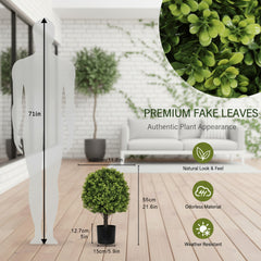 2PCS Set 22in Artificial Trees Natural Topiary Balls Outdoor Decor Pre-Lit Faux Plants For Porch Patio Balcony Year-Round Holiday Home Decor Vibrant Greenery