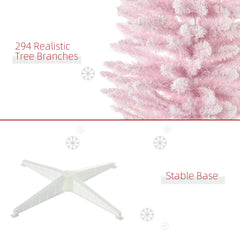 5' Decorated Christmas Tree Snow Flocked Artificial Christmas Tree with Pencil Shape, Realistic Branches, Pink