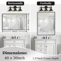 40x30 Inch Glossy Black Bathroom Mirror Wall Rectangular Vanity Mirror