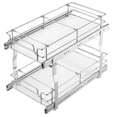 2-Tier 12"Wx21"Dx15"H Wire Pull Out Cabinet Under Sink Organizer Drawer Basket, 13.5"Wx22"Dx18"H Install Size For Cabinet