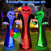12FT Halloween Inflatables Decoration Outdoor Giant Pumpkin Reaper Ghost With 3-Colored Rotation Flame LEDs Spooky Halloween Blow Up Yard Decorations Outdoor Holiday Party Yard Lawn Decor