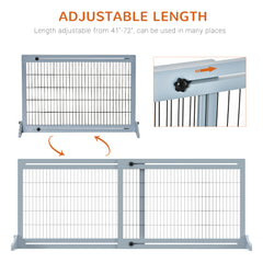 71" W x 27.25" H Extra Wide Freestanding Pet Gate with Adjustable Length Dog, Cat, Barrier for House, Doorway, Hallway, Blue-Gray