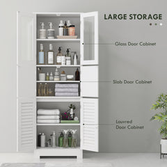 Freestanding Bathroom Cabinet with Glass/Louvred Doors, Tall Bathroom Storage Cabinet with Adjustable Shelf, White