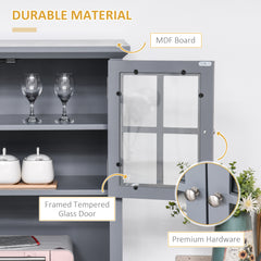 Elegant Buffet with Hutch, Kitchen Pantry Storage Cabinet with Framed Glass Door Drawer and Microwave Space, Gray