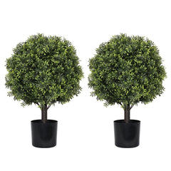 2PCS Set 22in Artificial Trees Natural Boxwood Topiary Fake Plants Evergreen Potted For Porch Patio Entryway Indoor Christmas Home Decor