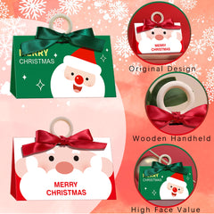 10 Pack Christmas Candy Boxes With Ribbon And Wooden Ring Merry Cartoon Paper Treat Boxes Christmas Santa Claus Pattern Cookie Goodies Box For Christmas Birthday Wedding Gift Wrapping Holiday Party Su