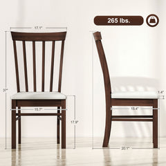 Wooden Dining Chairs Set of 2, Farmhouse Upholstered Kitchen Chairs with Rubber Wood Frame, Dark Brown and Beige