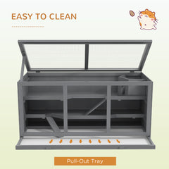 Extra Large Wooden Hamster Cage with Opening Roof, Hut, Ramps, Gray