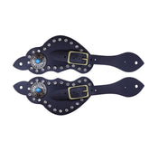 Pair Spur Strap, Western Retro Horse Spur Strap With Buckle, Genuine Cow Leather Material For Horse Training, Decorative Rhinestones Inlaid Surface, Metal Buckle For Easy Adjustment,