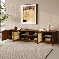 78 TV Stand For TVs Up To 85, TV Console For Living Room, Media Console With Rattan Doors, Adjustable Shelf TV Stand For Bedroom