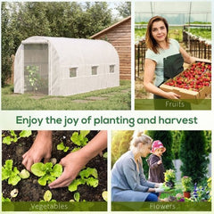 Outsunny 15 X 7 X 7 Walk-In Tunnel Greenhouse, Large Garden Hot House Kit With 6 Roll-up Windows & Roll Up Door, Steel Frame, White