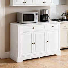 Sideboard Buffet Cabinet, Modern Accent Cabinet with 2 Drawers and Adjustable Shelves, Entryway Cabinet, White