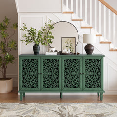 60 Antique Buffet Cabinet With Floral Carvings With Solid Wood Legs Antique Brass Handles Adjustable Shelves, TV Stand For 65 TV, Sideboard For Living Room,Dining Room Antique Green