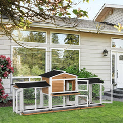 Wooden Rabbit Hutch Bunny Cage Pet Playpen House Enclosure With Double Side Run Boxes, No Leak Tray, Ramp, For Rabbits, Chickens, Ducks, Guinea Pig And Small Animals, White