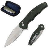 Folding Knife OD Green G10 Handle Pocket Knife, 14C28N Steel Thumb-Stud Outdoor Tools, Folding Knife Sheath