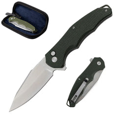 Folding Knife OD Green G10 Handle Pocket Knife, 14C28N Steel Thumb-Stud Outdoor Tools, Folding Knife Sheath