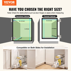 2-Tier 12"Wx21"Dx15"H Wire Pull Out Cabinet Under Sink Organizer Drawer Basket, 13.5"Wx22"Dx18"H Install Size For Cabinet
