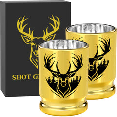 2pcs 50 Caliber Deer Head Golden Plastic Wine Glasses With Gift Box - Leak Proof, Reusable - Stylish Animal Print Design, Suitable For Whiskey, Tequila, Etc