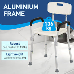Shower Chair, Mobility Medical Grade Bath Chair, Adjustable Shower Bench with Removable Armrests for Seniors, Handicap, Disabled
