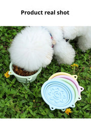 3-in-1 Pet Travel Collapsible Bowl Foldable Slow-Feeder With Strong Suction Cups Portable Silicone Dog Bowl With Hook For Hanging On Collar-Backpack