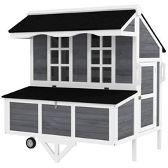 Chicken Coop With Wheels, Chicken Tractor With Nesting Box, Windows, Pull-out Tray, Perches, For 2-4 Hens, Gray
