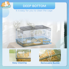 Small Animal Cage for Gerbil or Dwarf Hamster w/ Tubes, Exercise Wheel, Food Dish, Water Bottle, 23" x 13" x 12", Gray