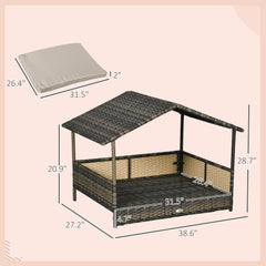 Wicker Dog House with Removable Cushion Lounge, Khaki