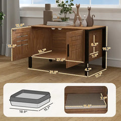 Cat Litter Box Enclosure With Tall Legs, Scratching Board, Dark Brown