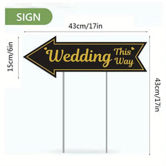 4 Pieces Wedding This Way Sign With Stake Black Golden Arrow Shaped Garden Signs Double Sided Corrugated Plastic Wedding Road Sign