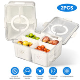 2Pack Airtight Fruit Storage Containers 4 Compartment Food Storage Containers Fruit Vegetable Organizers With 8 Removable Colanders For Fridge Picnic