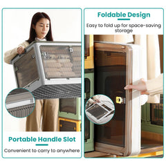 3Pcs Foldable Storage Bins With Lid 4 Doors Collapsible Stackable Closet Organizer Containers With Lock 4Pcs Wheels