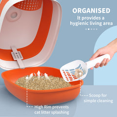 Dome Covered Cat Litter Box with Lid, White and Orange