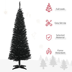 5' Artificial Pencil Christmas Tree, Slim Xmas Tree with 294 Realistic Branch Tips and Plastic Stand, Black