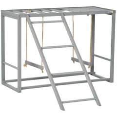 Chicken Activity Play with Swing Set for 3–4 Birds, Wooden Chicken Coop Accessory with Multiple Perches & Hen Ladder, Gray