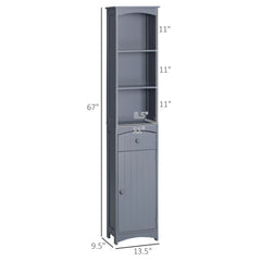 Bathroom Storage Cabinet, Free Standing Bathroom Storage Unit, Tall Linen Tower with 3-Tier Shelves and Drawer, Grey