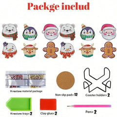 6 Pcs Chirstmas Cartoon Diamond Art Painting Acrylic Garden Stake Craft Ornaments Kits Keychains Refrigerator Fridge Magnets Accessories DIY Full Drill Diamonds Pendants Decor For Xmas Decor