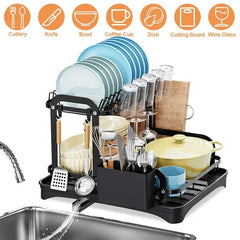 2-Tier Dish Drying Rack For Kitchen Counter Space Saving Rustproof Dish Rack With Drainboard Detachable Kitchen Drainer Organizer Set