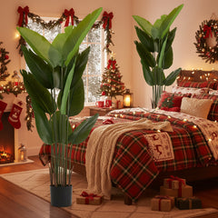 2PCS Set 5.2ft Tall Artificial Plant Faux Tropical Natural Palm Tree In Pot For Indoor Outdoor Home Office Garden Decor
