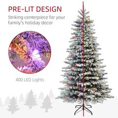 6.5ft Snow Flocked Artificial Christmas Tree, Pre-Lit Christmas Tree with 400 LED Lights and 990 Branch Tips, Green
