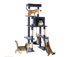 63-inch Cat Tree Tower, Large Multi-story Cat Climbing Tower, Natural Sisal Grabber Posts, Extended Platform, Hammock