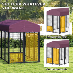 Welded Wire Outdoor Dog Kennel with 360° Rotating & 4 Levels Adjustable Bowls, Waterproof Cover, 7.9' x 4' x 6'