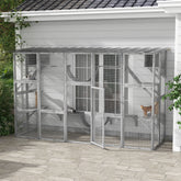 Catio Playground Cat Window Box Outside Enclosure for Multiple Cats w/ Shelves & Bridges, Gray