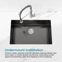 Stainless Steel Kitchen Sink, 27 X 19 Inch Single Bowl Undermount Sink, Handmade Black Kitchen Sink With US Standard Drain And Accessories