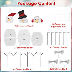 3Pcs 2D Christmas Snowman Yard Decoration Snowman Family Outdoor Decoration With 60Pcs LED Warm Yellow Lights IP44 Waterproof For Christmas Indoor Outdoor Holiday Display