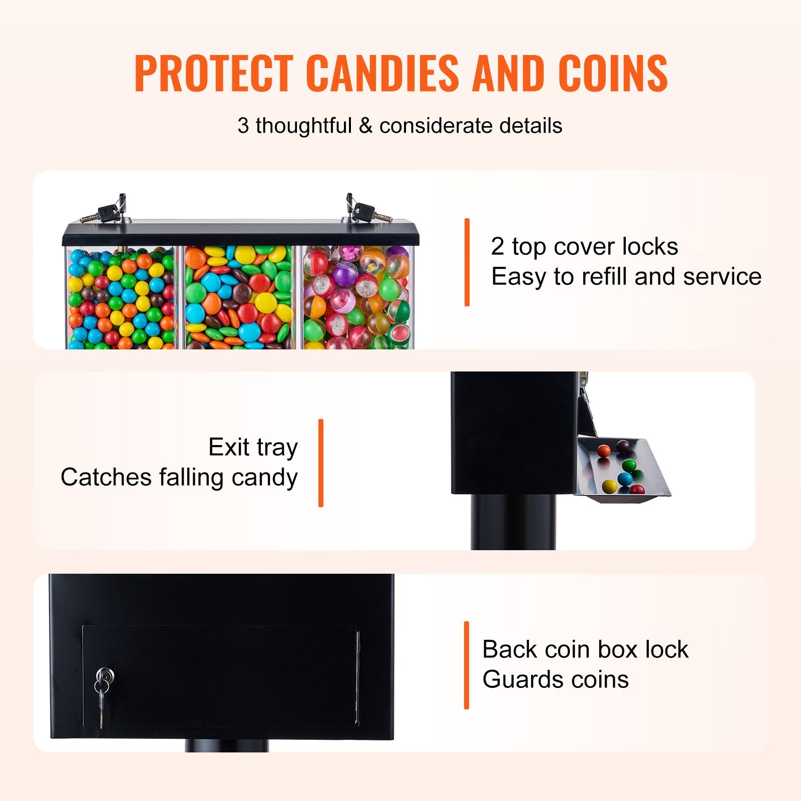 Gumball Machine With Stand Vending Coin Bank Vintage Candy Dispenser Black